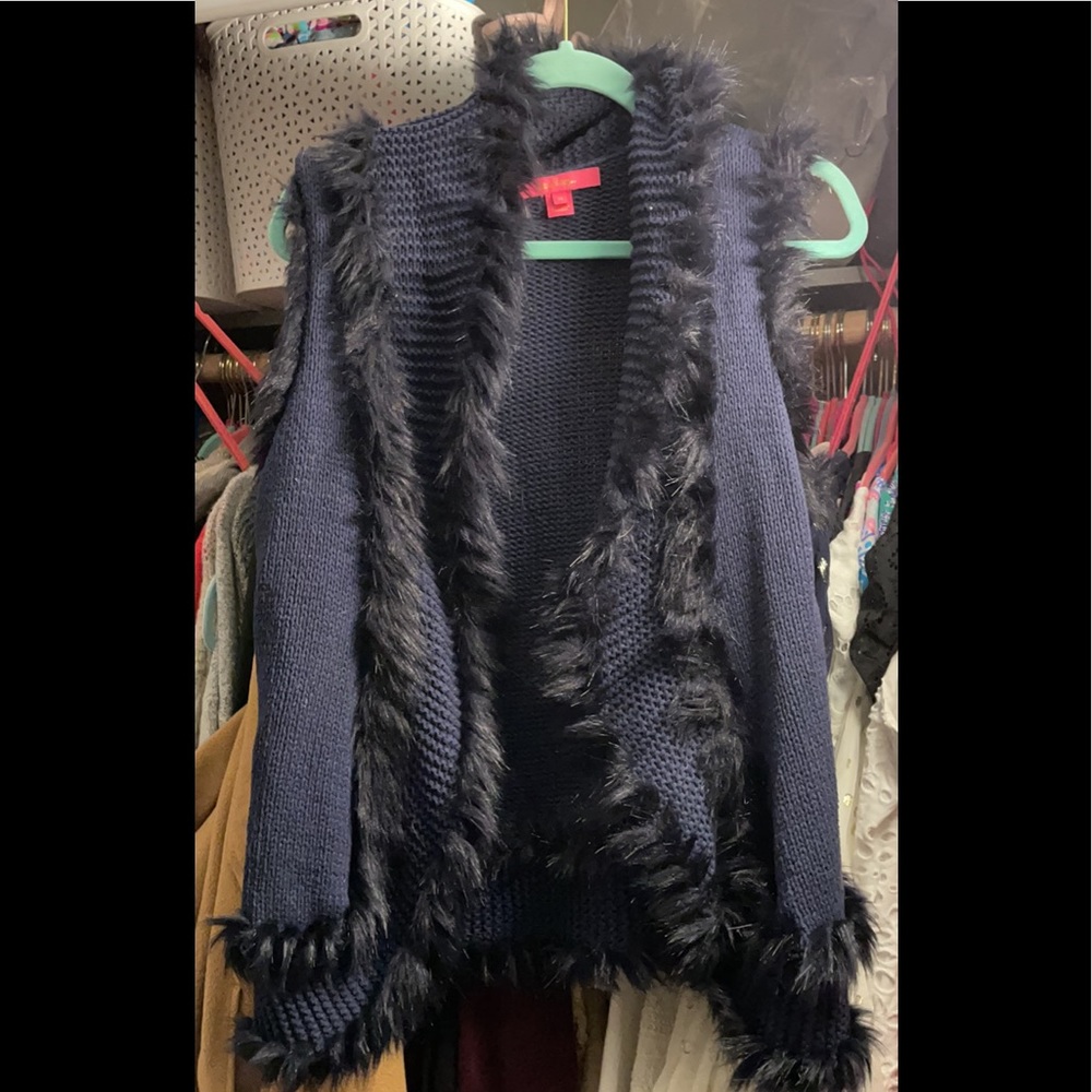 Navy Trinette Fur Vest